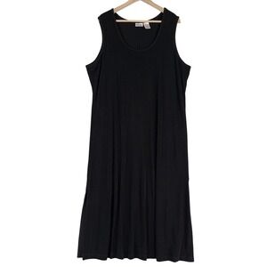 Vintage Units Dress Woman 1X Black Midi Maxi Stretch Slinky Minimalist Travel